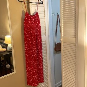 Madewell Red Floral Spaghetti-Strap Jumpsuit